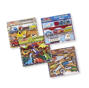 Melissa & Doug Chunky Wooden Puzzle Dinosaurs, Construction, Tools, VEHICLES Puzzle