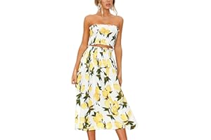 Angashion Women's Floral Crop Top Maxi Skirts Set 2 Piece Outfit Dress