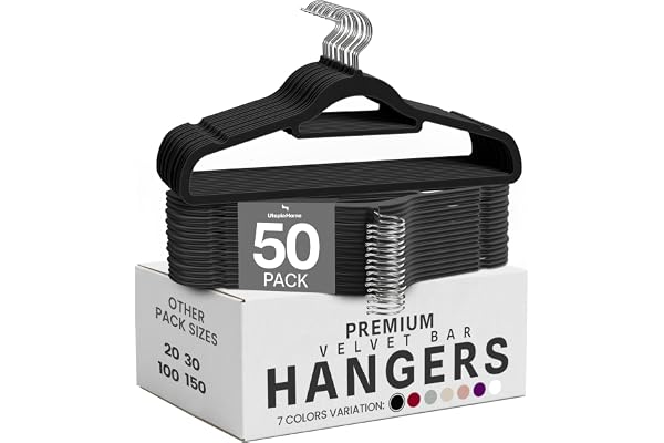 Utopia Home Premium Velvet Hangers 50 Pack - Non-Slip Clothes Hangers with Tie Bar - Black Hangers - Standard Hangers with 36