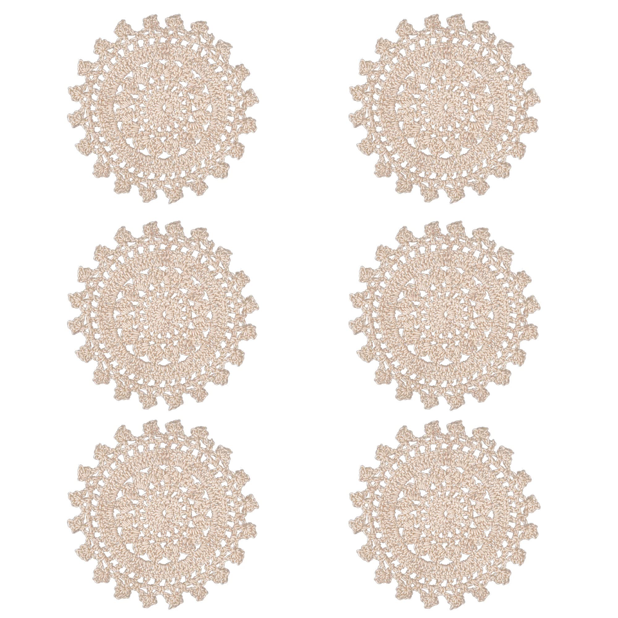 Photo 1 of Qxzvzem 6 Pieces 4 Inch Cotton Doilies, Small Vintage Cloth Lace Placemats, Crochet Mandala Round Coasters, Handmade Wagon Wheel Style Doilies for Crafts, Beige