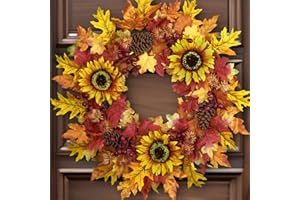 Wreaths Wish Fall Wreaths for Front Door 26’’ Artificial Autumn Wreath with Maple Leaves,Pine Cones,and Berries for Outside Indoor Wall Window Festival Thanksgiving Autumn Wreaths Decor
