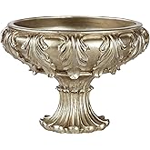 Acassia Platinum Decorative Centerpiece Bowl | Resin Table Accent with Fluted Base and Acanthus Leaf Details | Elegant Tradit