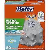 Hefty Ultra Strong Recovered Materials 13 Gallon Kitchen Trash Bags, 80ct | Made with 35% Recovered Materials, Gray 13 Gallon Trash Bags, Continuous Odor Control, Resists Leaks, Seaside Breeze Scent