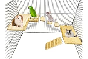 CAREUPET Wooden Platform with Ladder, Pet Activity Structure, Bird, Chinchilla, Guinea Pig, Hamster, Rat Cage Accessories