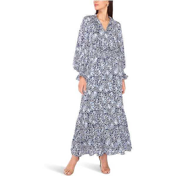 (取寄) ヴィンスカムート レディース 3/4 パフ スリーブ タイ ネック マキシ ドレス Vince Camuto women 3/4 Puff Sleeve Tie Neck Maxi Dress Classic Navy Vince Camuto Women's 3/4 Puff Sleeve Tie Neck Maxi Dress, Classic