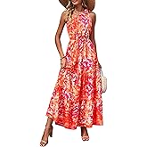 PRETTYGARDEN Women's Summer Floral One Shoulder Maxi Dress Knot Ruffle Boho Beach Vacation Wedding Guest Long Sun Dresses