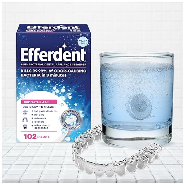 EFFERDENT RETAINER CLEANING TABLETS, DENTURE CLEANSER TABLETS FOR DENTAL APPLIANCES, COMPLETE CLEAN, 102 TABLETS