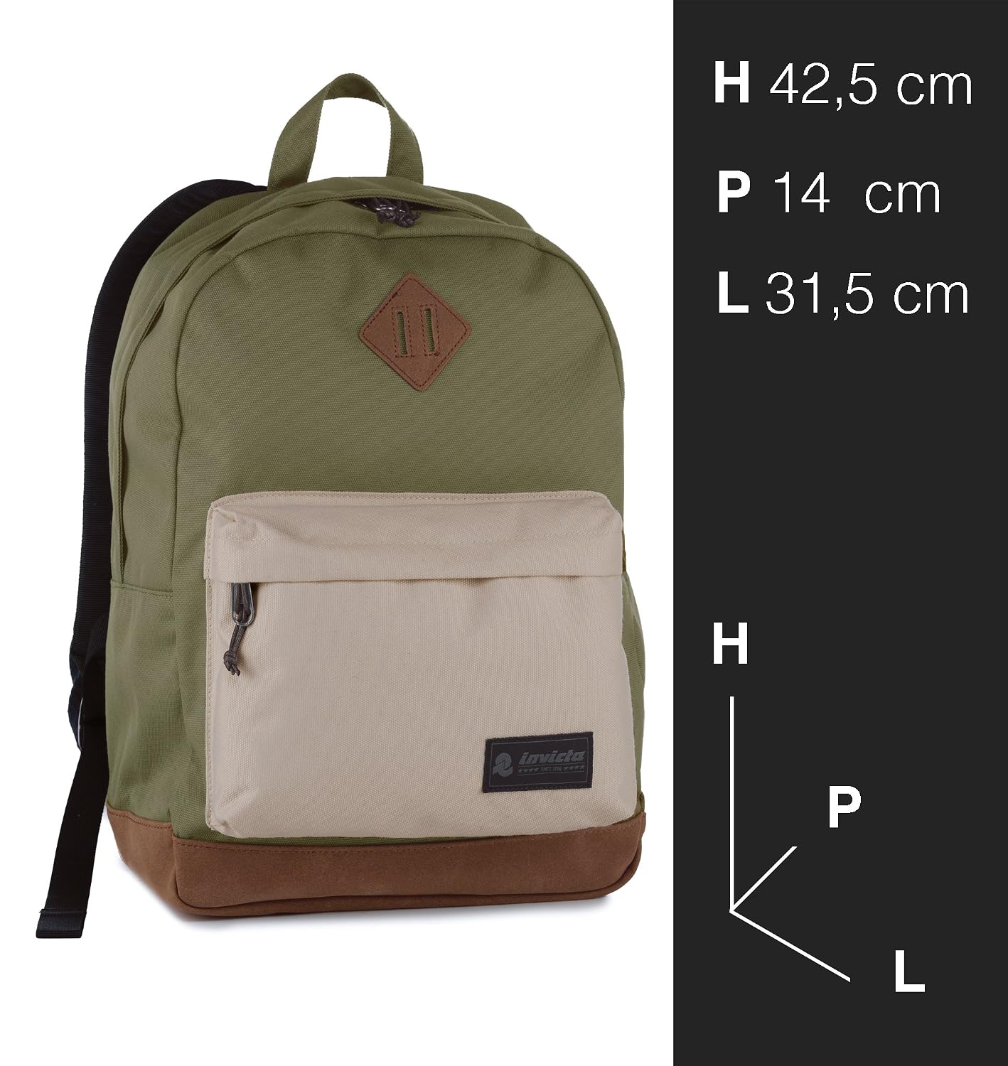 Zaini Casual Porta Laptop 13 27 Lt Zaino Invicta Round Pack Tempo libero \u0026  Office Verde urban-earth.co.uk