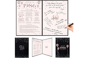 Crenics 40th Birthday Decorations for Women, Black Pink Back in 1986 Poster, 40th Birthday Guest Signature Book, Awesome 40 Anniversary Birthday Gifts