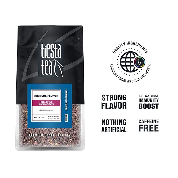 TIESTA TEA – DRIED HIBISCUS, LOOSE LEAF, CUT & SIFTED HIBISCUS FLOWER, PREMIUM BLEND, NON-CAFFEINATED, MAKE HOT OR ICED & BREWS UP TO 200 CUPS, 16 OUNCE RESEALABLE BULK POUCH