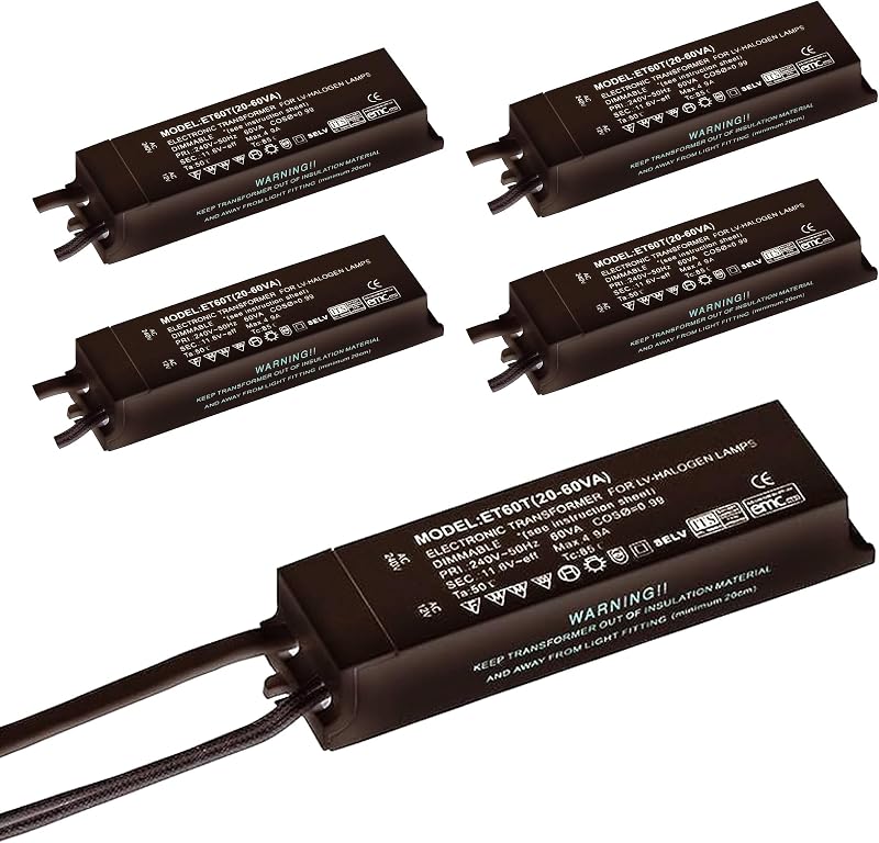 National Lighting Black 12V Electronic Dimmable Transformer 20W-60W Pack of 5