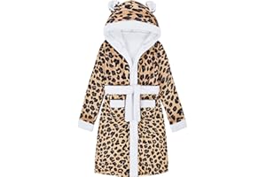 Funnycokid Girls Robes Kids Hooded Bathrobe Soft Fleece Pajamas Plush Flannel Sleepwear 4-14 Years