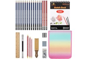 DAERTHOTK Drawing Pencils Kit - 28pc Sketching Art Supplies for Adults & Beginners, Includes Graphite & Charcoal Pencils, 3-Color Sketchbook