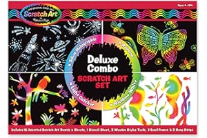 MAMEMI Melissa & Doug Deluxe Combo Scratch Art Set: 16 Boards, 2 Stylus Tools, 3 Frames - FSC Certified