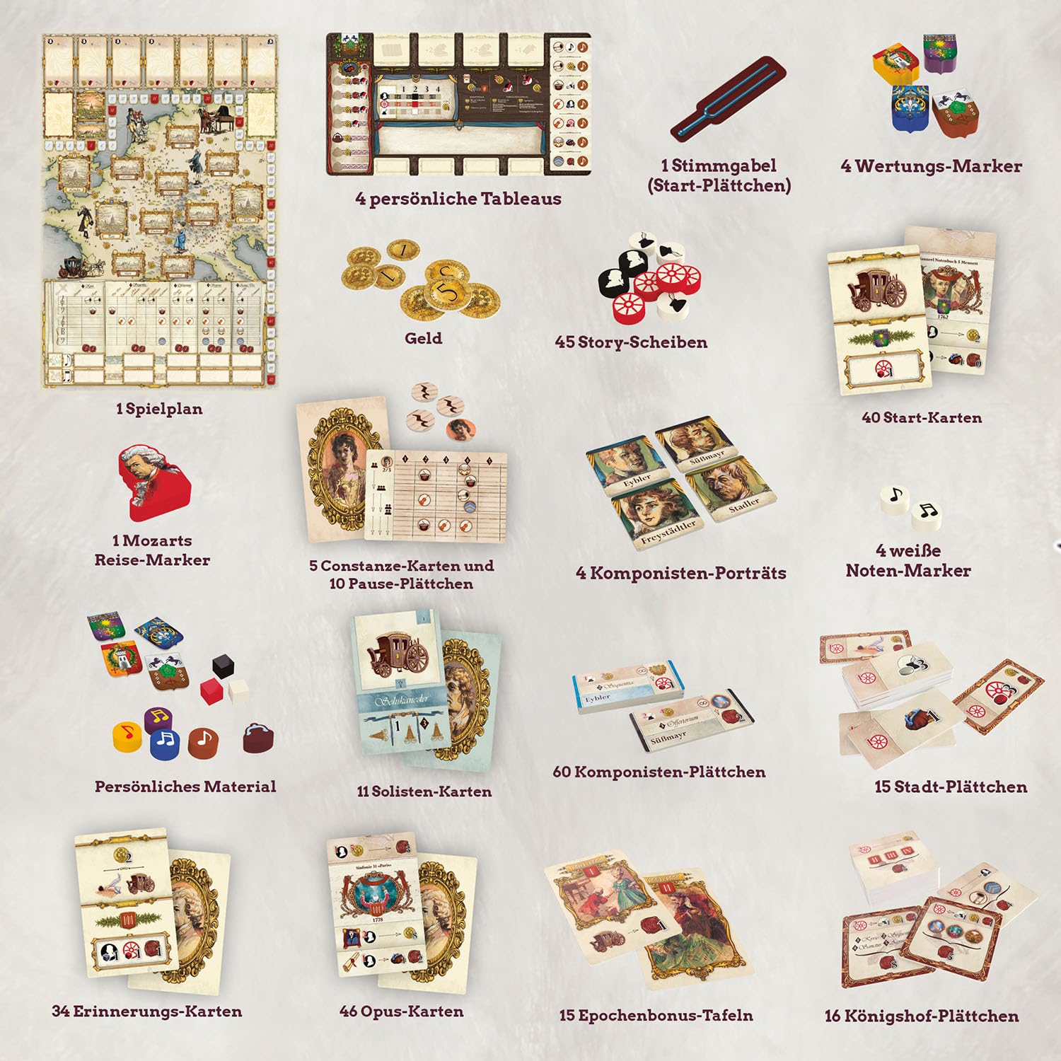 Kosmos 683931 Lacrimosa, Mozarts Spuren Folgen, Strategiespiel mit historisch-musikalischem Thema, Brettspiel, Eurogame, Kennerspiel für 14 Personen ab 12 Jahren, Mehrfarbig 3