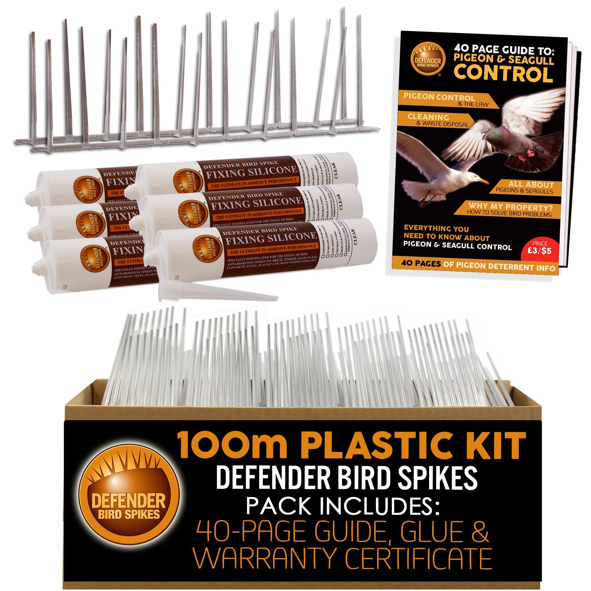 Defender Plastic Pigeon Spikes Pack | 100 m with Glue | Bird Control Guide | Various Size Packs