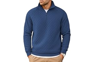 COOFANDY Mens Quarter Zip Pullover Quilted Sweatshirt Knit Long Sleeve Mock Neck Sweaters with Pocket