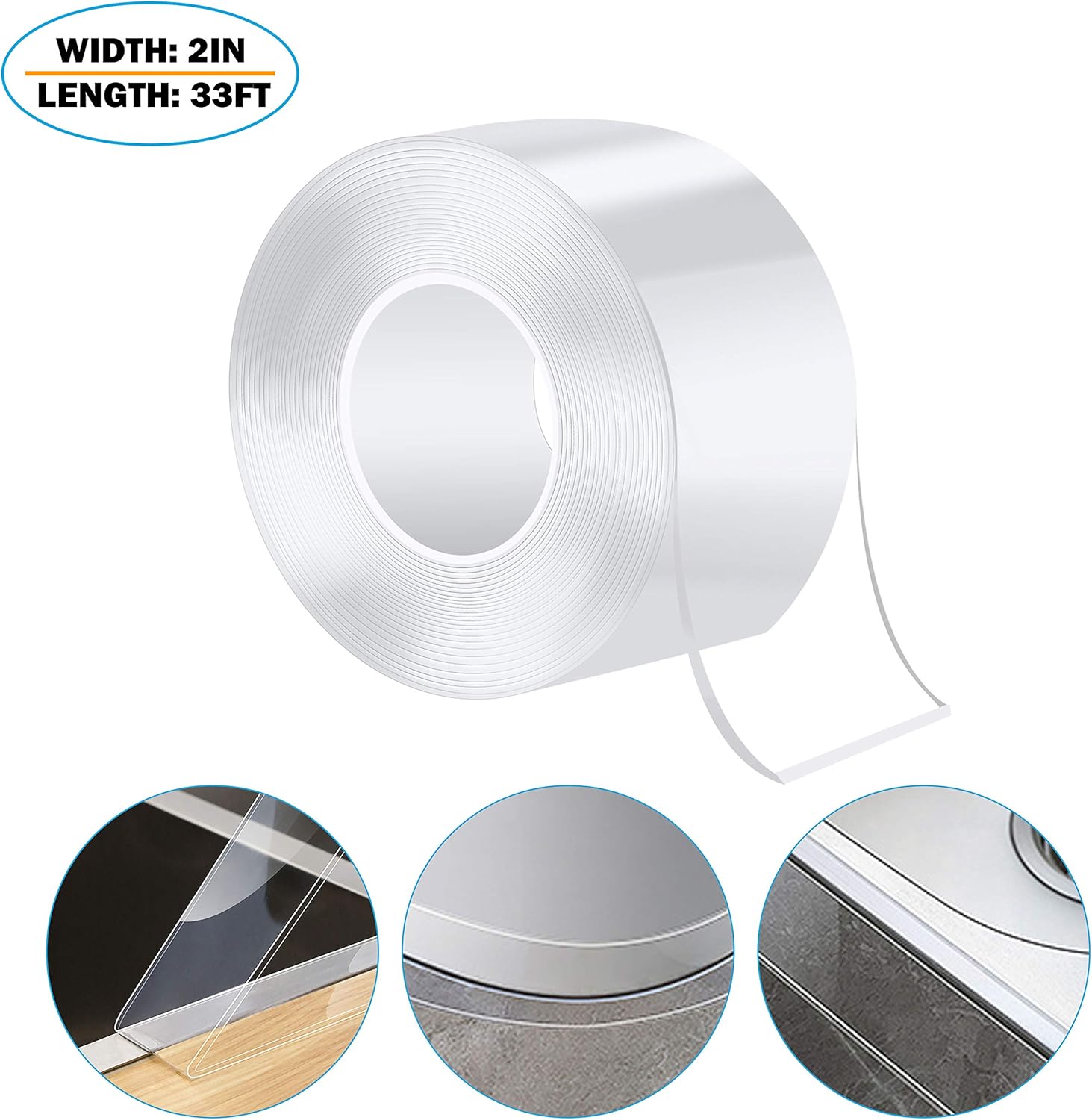 Caulk Strip PMMA Self Adhesive Waterproof Repair Tape for Bathtub Bathroom Shower Toilet Kitchen and Wall Mildew Sealing (49/25 Inch Width x 33Feet Length,Transparent)