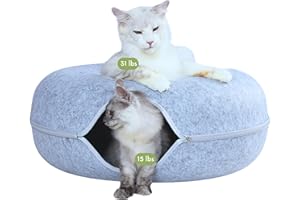 CATTASAURUS Peekaboo Cat Cave for Multiple & Large Cats Up to 30-45 Lbs, Scratch Detachable & Washable Tunnel Bed, Comfy Donut Cat Cave (Light Gray, Jumbo)