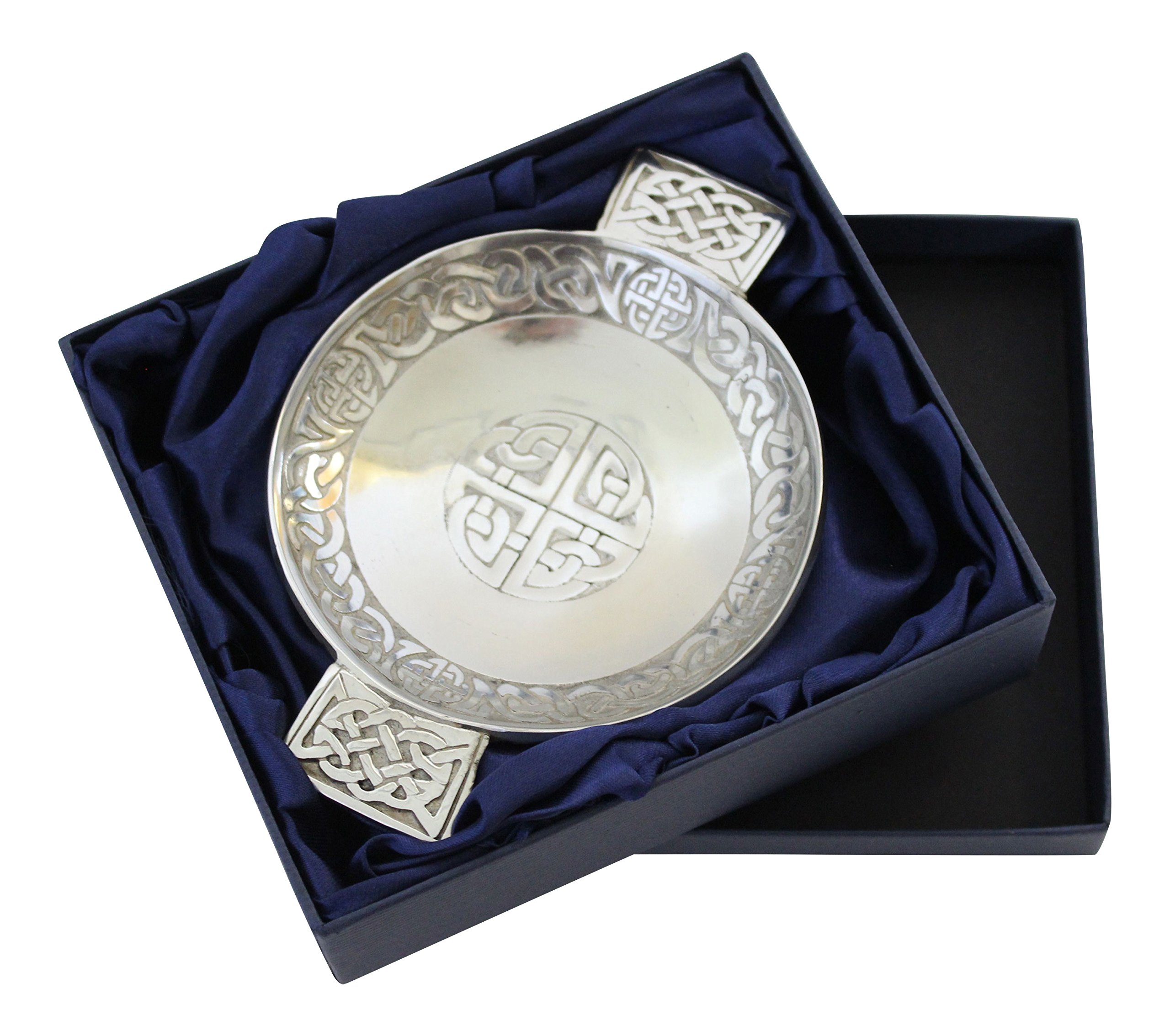 Pewtermill Scottish Pewter Traditional Celtic Knot and Eternal Life Knot Design Toasting Quaich