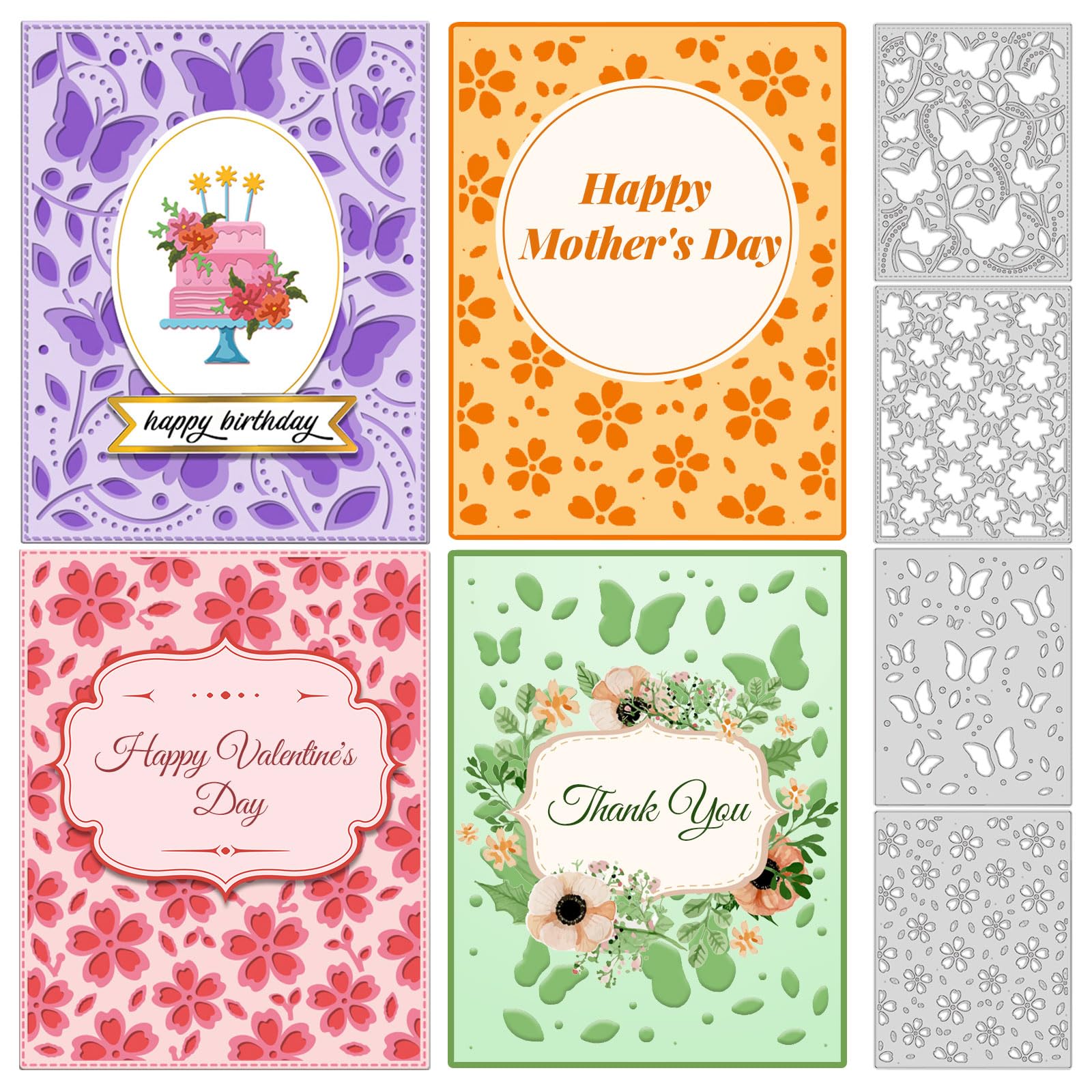 ORIGACH 4 Pcs 3D Background Frame Metal Cutting Dies Stencils, Butterfly and Flower Background Cut Dies for Card Making Album Arts Crafts Supplies