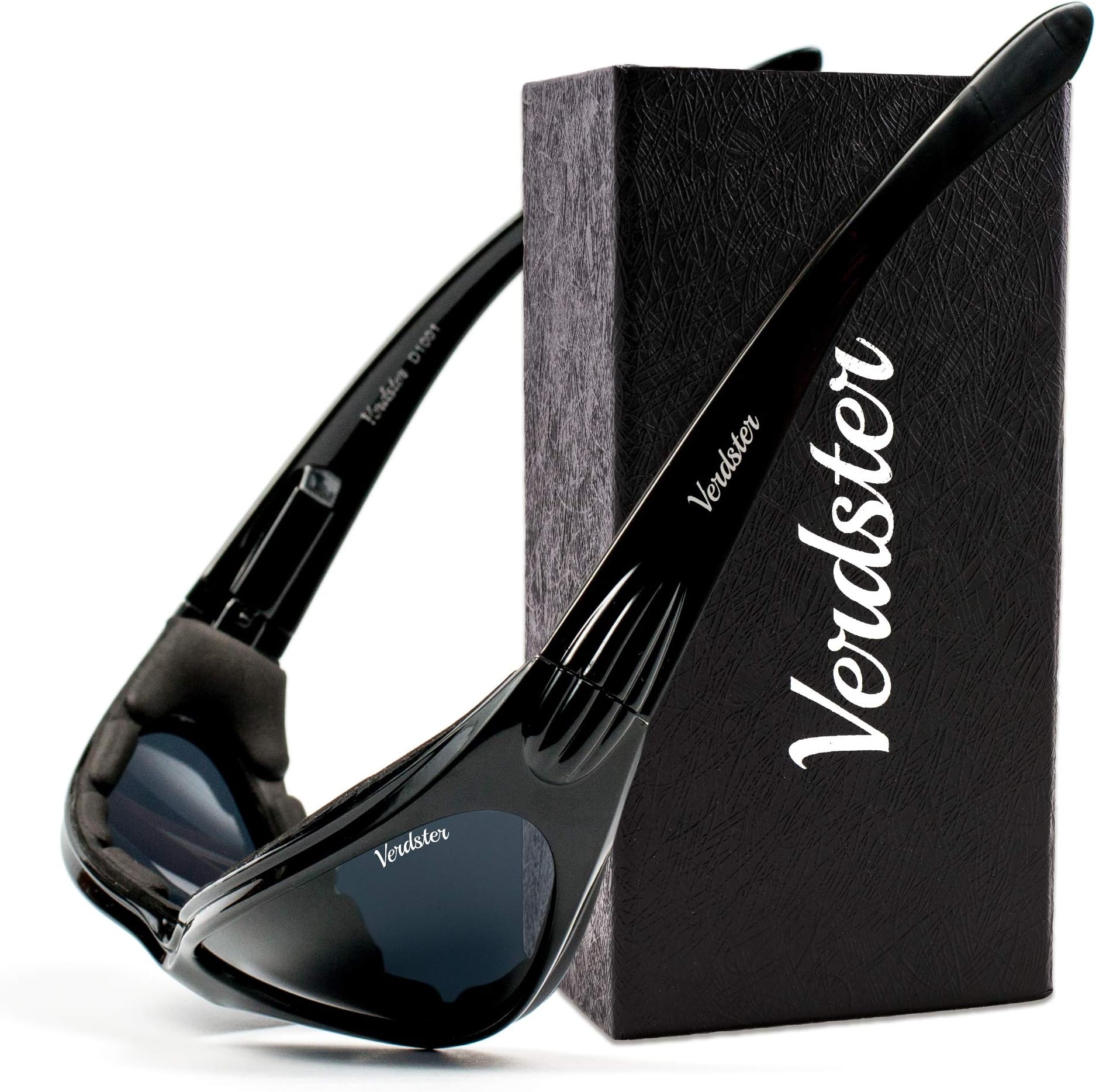 Verdster Airdam Polarized Sunglasses For Men - UV Protection, Comfortable Foam Padded Wraparound Design - Great for Motorcycle Riding & Outdoor Sports - Case, Pouch & Cleaning Cloth Included