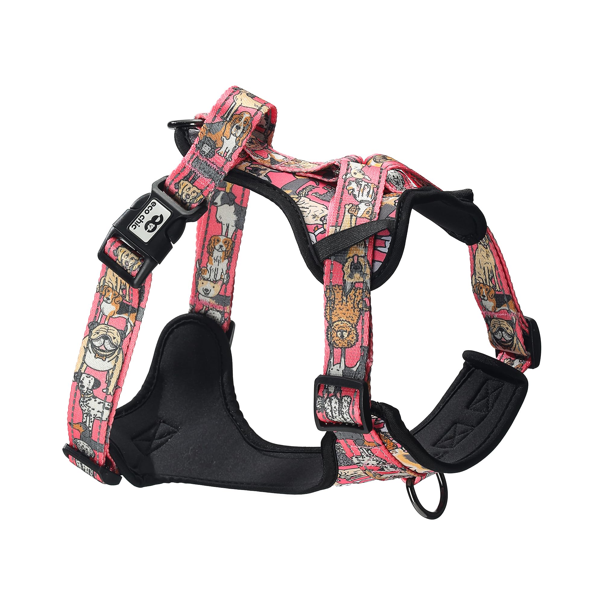 Eco Chic Recycled Comfort Pet Harness Adjustable No-Pull Reflective Padded Dog Vest Harness (Dogs Pink Medium)