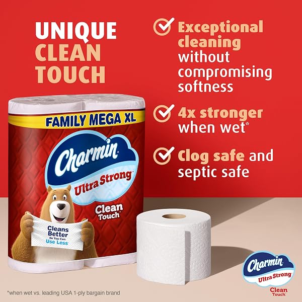 CHARMIN ULTRA STRONG CLEAN TOUCH TOILET PAPER, 6 FAMILY MEGA XL ROLLS = 42 REGULAR ROLLS
