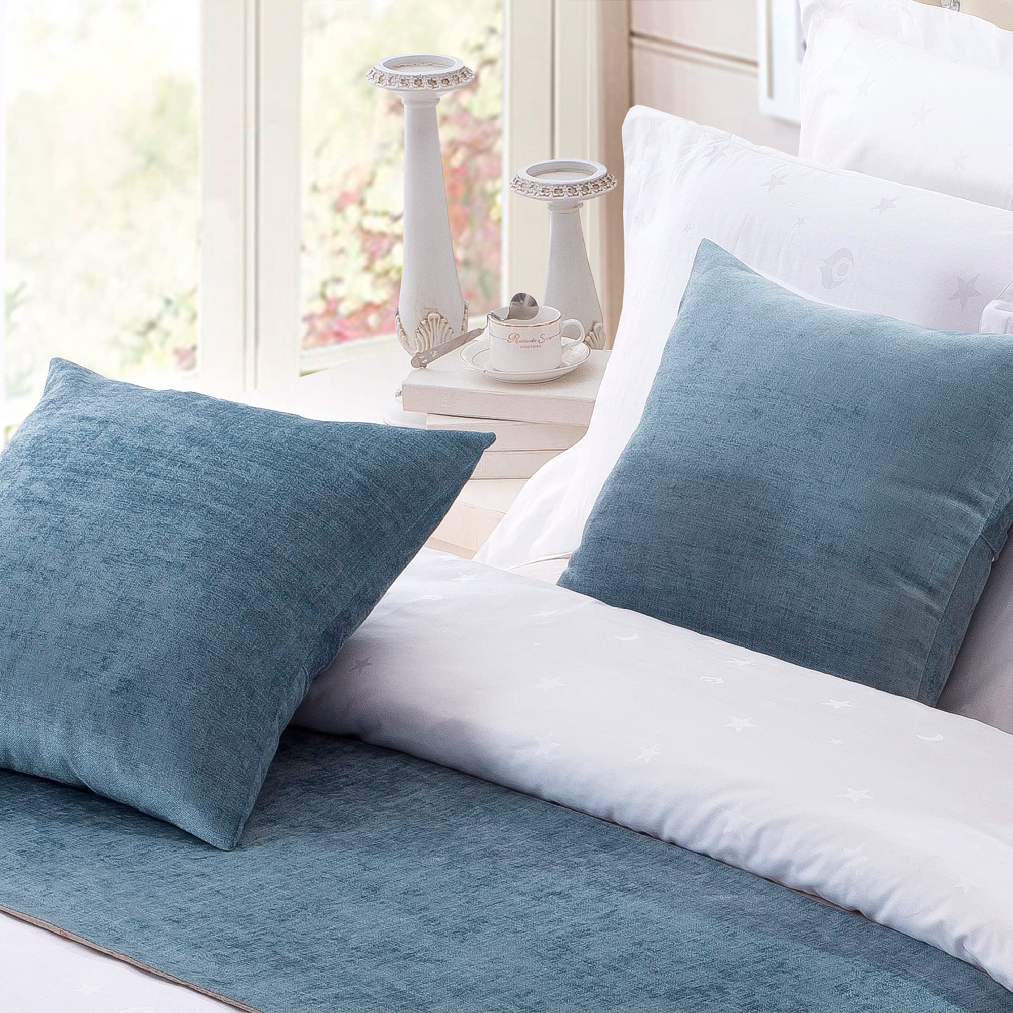 OSVINO 2 Pack European Style Solid Color Square 50x50cm Chenille Throw Pillowcase Home Hotel Bed Sofa Pillow Sham Cushion Cover Décor Luxury Elegant, Blue 50x50cm — image 1