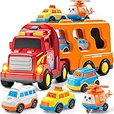 KIZONLY Trucks for Toddlers 3-4 Years, Toys for 3 4 5 6 7 Years Old Boy, 5 in 1 Carrier Transport Truck Vehicle Toy Set with Sound and Light, Christmas Birthday Gift for Kids 3 4 5 6 Years Old