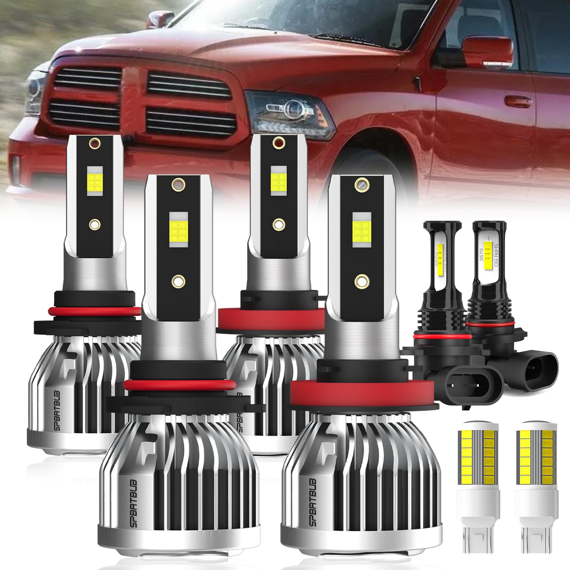 Photo 1 of SPBRTBUB For 2013-2018 Dodge Ram w/o projector 1500 2500 3500 light Bulbs, 9005 High Beam H11 Low Beam 9145 Fog Light Turn signal Lights Combo, 8-Pack