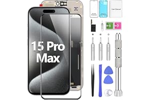 BEZOSMAX for iPhone 15 Pro Max Screen Replacement Kit 6.7" LCD Screen with 3D Touch IPS FHD Full Assembly & Digitizer Includes Repair Tools Screen Protector Waterproof Frame Sticker for A2849/A3105/A3106/A3108