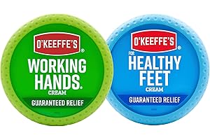 O'Keeffe's Working Hands Hand Cream (3.4 oz Jar) and Healthy Feet Foot Cream (3.2 oz Jar) - Repairing Skincare for Extremely Dry, Cracked Hands and Feet, Travel Size
