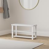 SMIBUY Bamboo Shoe Rack Bench 3-Tier White Entryway Organizer view 2