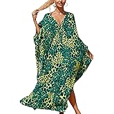 IMAGEKOPE Women's Plus Size Animal Print V-Neck Batwing Kaftan Beach Dress Bathing Suit Cover-Up Loungewear
