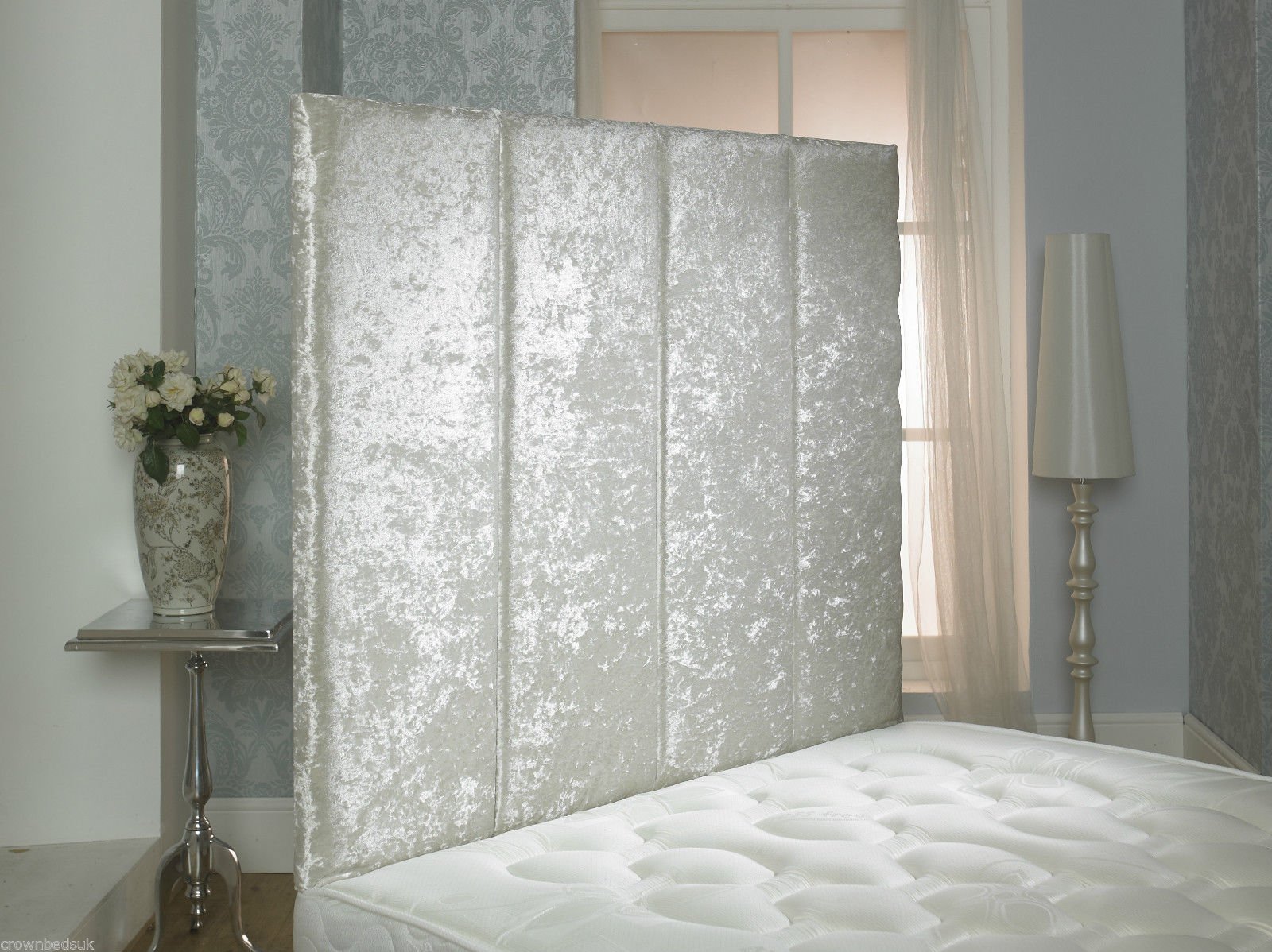 EXCELLENT CRUSHED VELVET ALTON WALL HEADBOARD 2ft6,3ft,4ft,4ft6,5ft,6ft !! (6FT SUPER KINGSIZE 36'', Ivory)