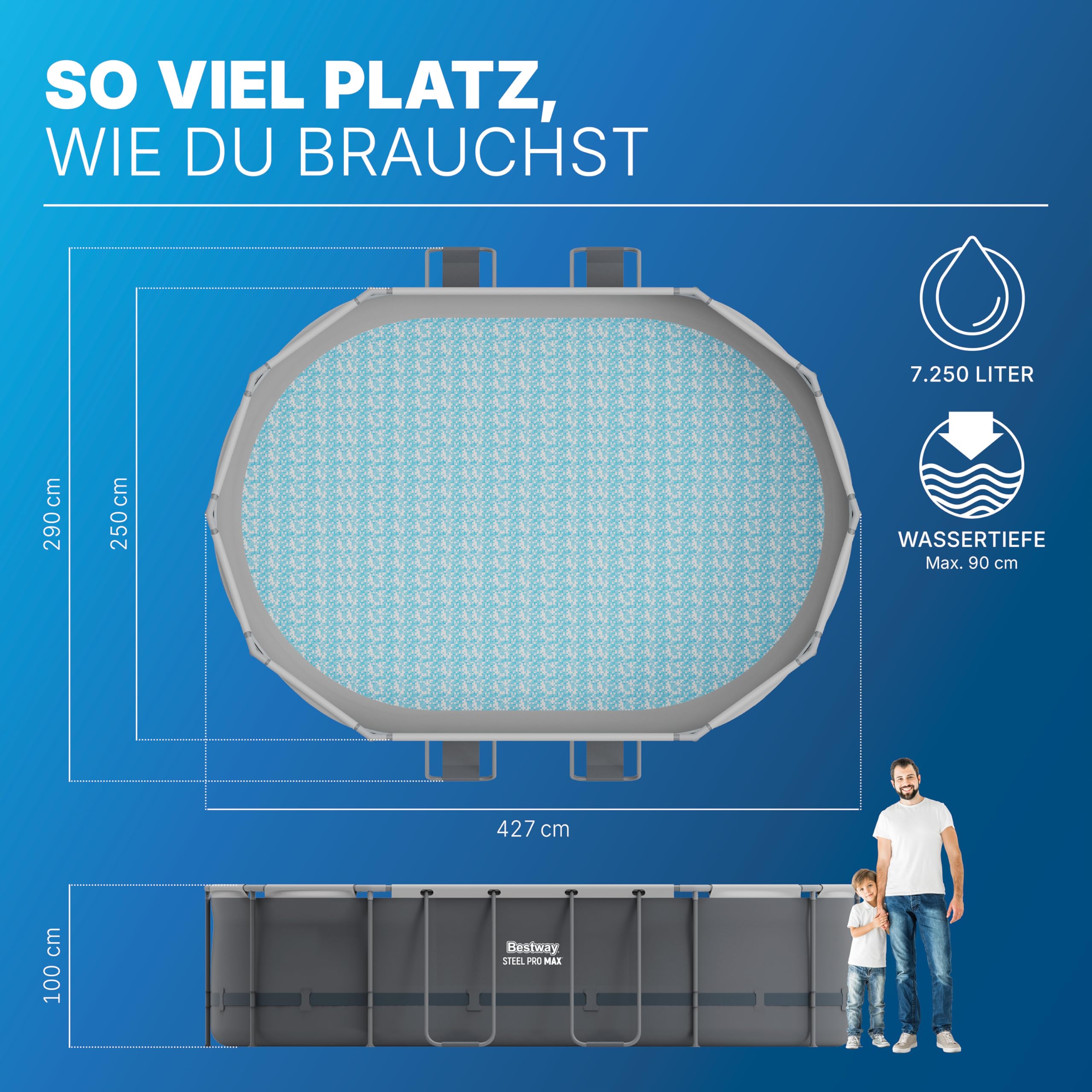 Bestway Power Steel Frame Pool Set mit Filterpumpe 427 x 250 x 100 cm, grau, oval 4