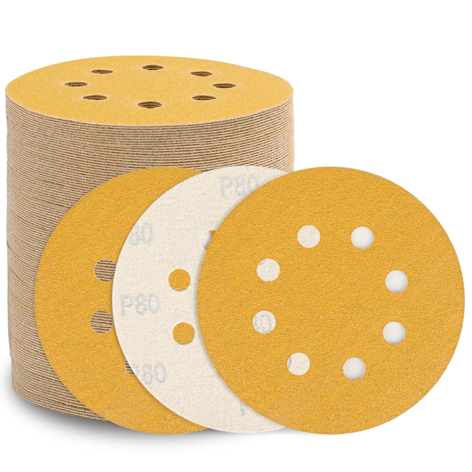Sruhrak 125mm Sanding Discs Hook and Loop 10x60/80/120/150/180/240/320/400/600/800 Mixed Grit 8 Hole Sanding Discs Pad for Random Orbit Sander (100 Pieces)