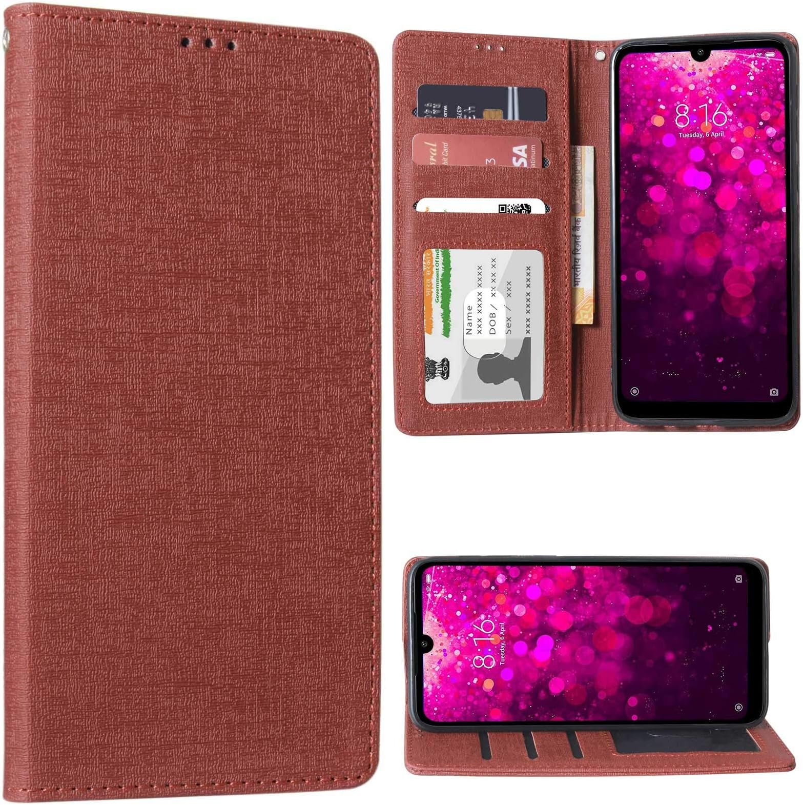 TecKraft Leather Wallet Case Flip Cover Cover for Xiaomi Redmi Y3 (Umber Brown)