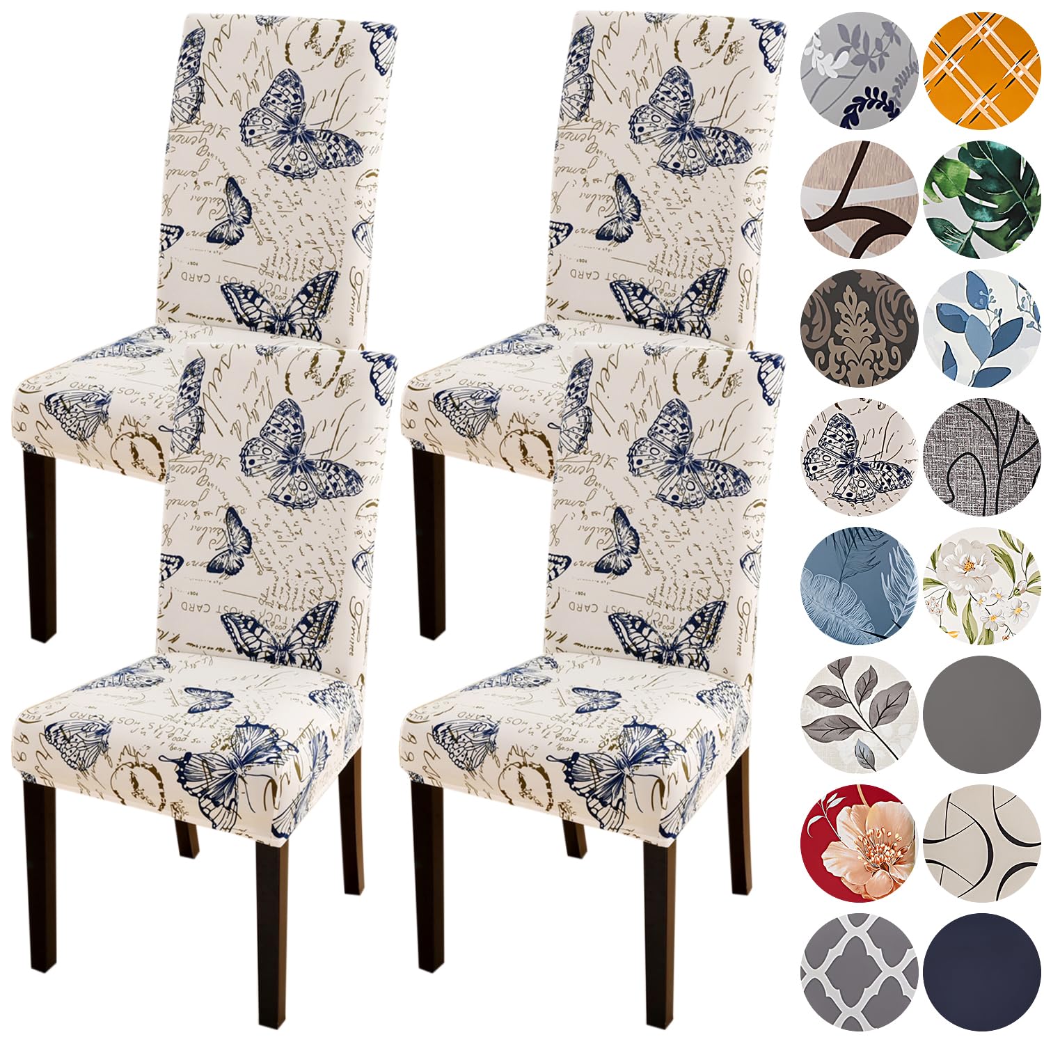 HZDHCLH Chair Covers Slipcovers 4/6 PCs Stretch Removable Washable Short Dining Chair Protector Cover Seat for Hotel,Dining Room,Ceremony（Butterfly,4 PCS）
