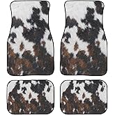 BENXINYA Cow Print Car Mats Set of 4 Abstract White Brown Black Cowhide Fur Cute Farmhouse Animal Skin Print Floor Mats for Cars Non Slip Front Rear Vehicle Rugs Universal Auto Accessories for Trucks
