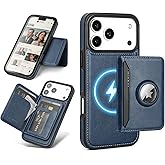 Antsturdy Compatible with MagSafe 2 in 1 Detachable Magnetic iPhone 17 Pro Max Case Wallet with AirTag Holder,Men Women PU Leather RFID Blocking Credit Card Holder Slots Flip Cover Kickstand,Dark Blue