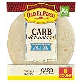 Old El Paso Carb Advantage Tortillas, 3g Net Carbs, High Fiber, 8 Ct | 3g Net Carbs per Serving, 24G Carbs, 19g Fiber, 80 Calories, Soft Base for Tacos, Fajitas &amp; Taco Bowls