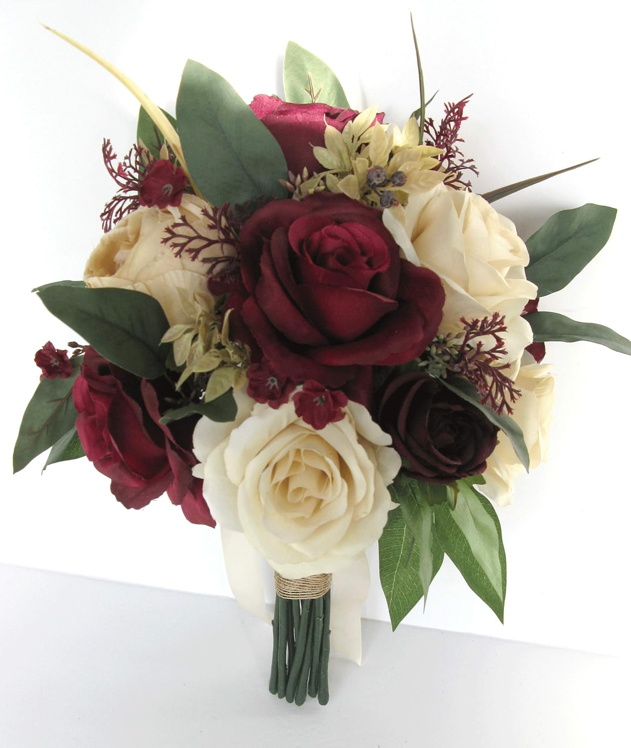 Amazon Com Bridal Bouquet Set 17 Piece Wedding Bouquet Beige Burgundy Champagne Eggplant Wedding Silk Bridal Flowers Bridesmaid Set Rosesanddreams Kitchen Dining