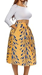 Afibi Womens African Print Skirt Boho Flare Pleated