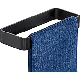 SAYAYO Matte Black Hand Towel Holder for Bathroom Wall, 8 Inch Self Adhesive Towel Bar Hand Towel Rack Square Heavy Duty