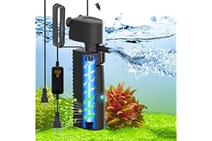 VCRAZE Fish Tank Filter with U - V Light & Timer (3/6/12/24 Hours) for Green Water Cleaning, Aquarium Filter with Aeration Turtle Tank Filter with Pre-Filter Sponge for Tanks 10-40 Gallon