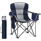 LET'S CAMP Folding Camping Chair Oversized Heavy Duty Padded Outdoor Chair with Cup Holder Storage and Cooler Bag, 450 LBS Weight Capacity, Thicken 600D Oxford