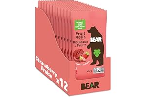 BEAR Fruit Rolls Strawberry - Real Fruit Snacks for Kids - 100% Natural Ingredients - No Added Sugar - Gluten Free - Vegan - 