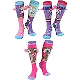 Fourluoo 3 Pairs Kids Girls Knee High Socks with 3D Wings Girls Cotton Crazy Funny Cute Animal Pattern Long Boot Socks